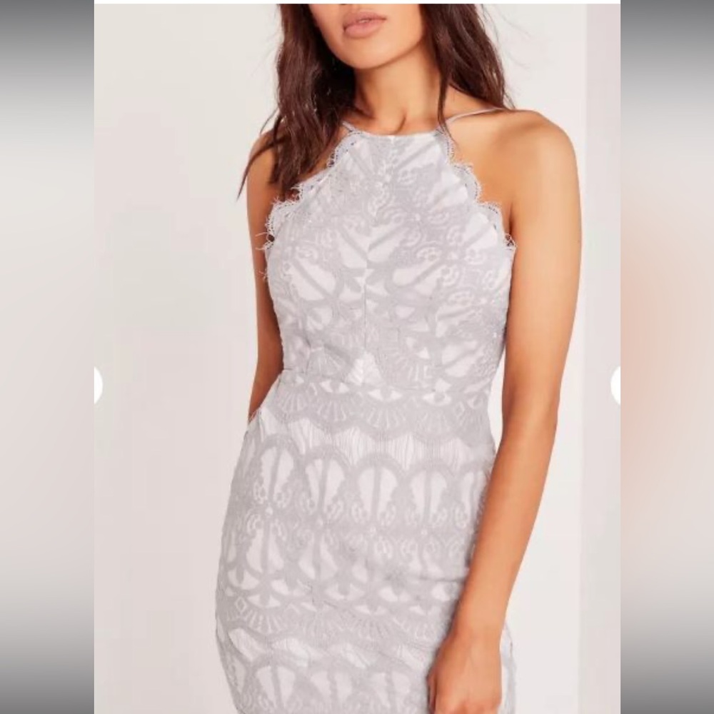 Missguided Grey Lace Square Neck Bodycon Mini Dress